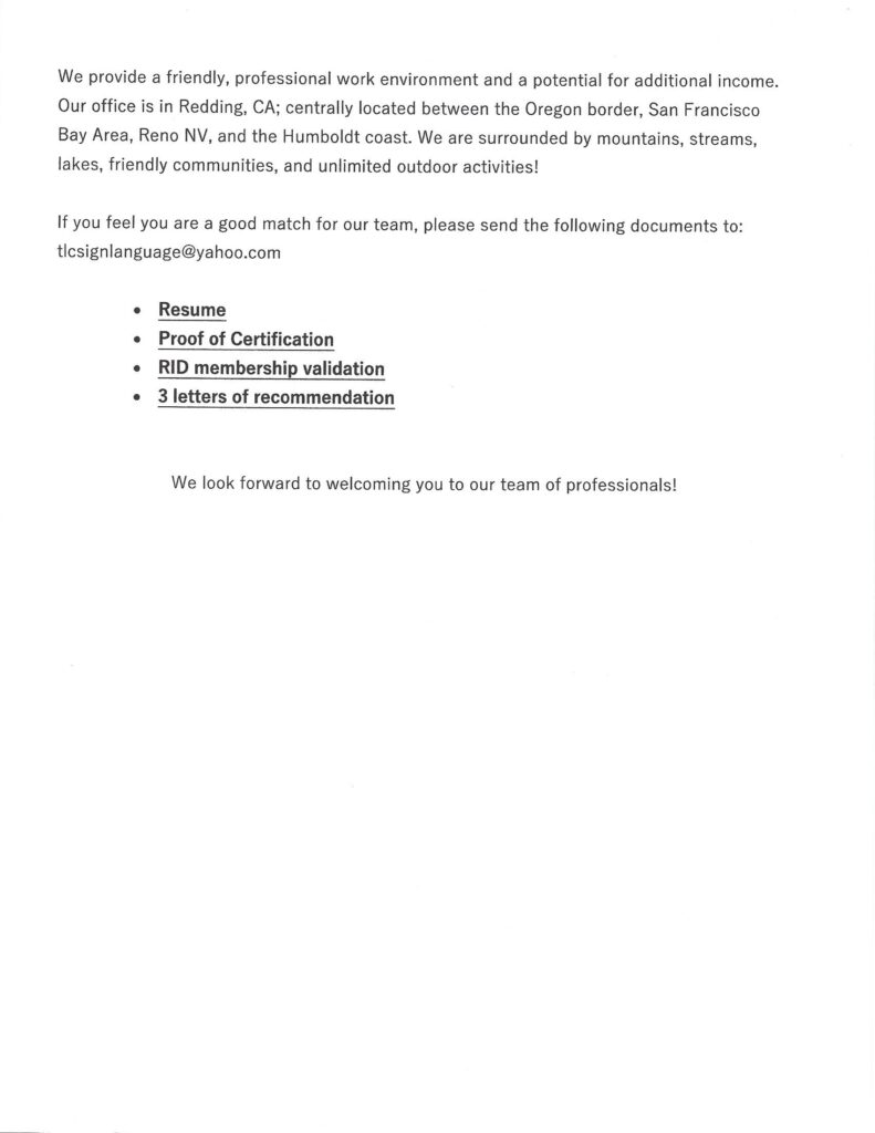 Interpreter Position * TLC Sign Language Services, LLC